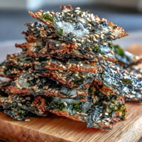 Crispy seaweed snack chips with sesame seeds and sea salt, perfectly baked.